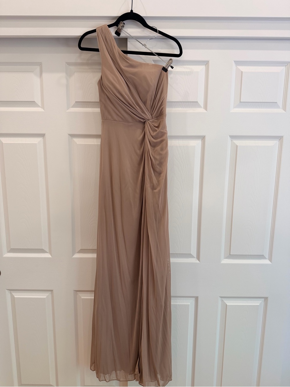 Azazie One-Shoulder Taupe Evening Dress